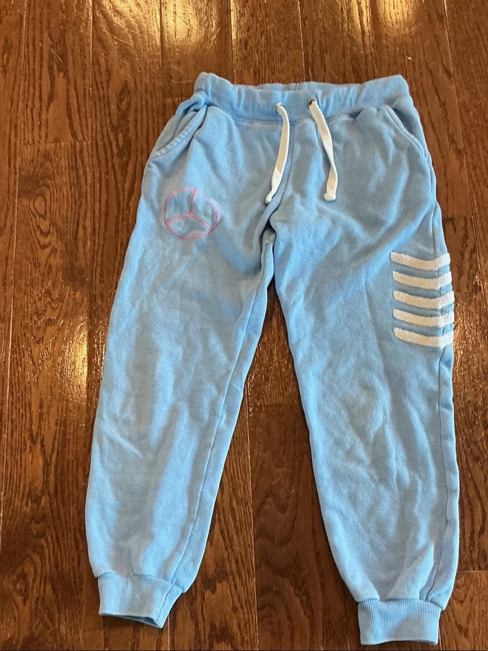 Vintage Havana Light Blue Kids Jogger Sweatpants with White Drawstring